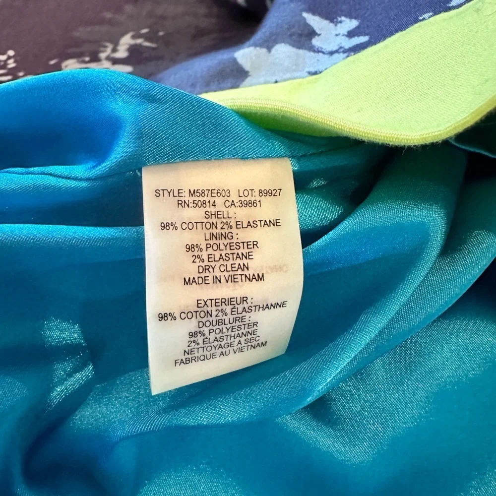 Tahari Nuria Blue Cloud Sleeveless Dress with Lime Green Stripe Size 10